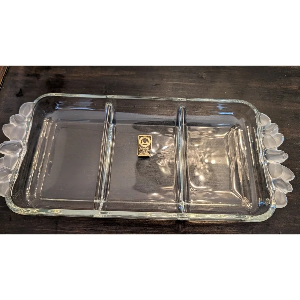 3 Vintage Mikasa‎ Walther-glas Satin Rose Crystal Serving Tray Platter Germany